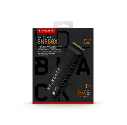 WD BLACK SSD NVMe 1TB PCIe SN850X Powered by SanDisk, Gen4, (R:7300, W:6300MB/s), Chladič