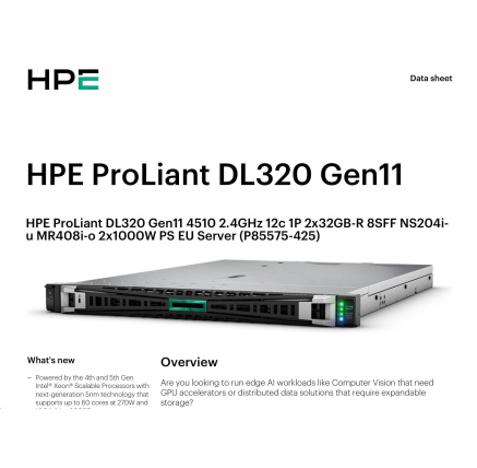 HPE PL DL320g11 4510 (2.4/12C) 2x32G (p64706) NS204(2x480) MR408i-o 8SFF 2x1000W 2p1G Smart Choice HPE PL DL320g11 4510 (2.4/12C) 2x32G (p64706) NS204(2x480) MR408i-o 8SFF 2x1000W 2p1G Smart Choice