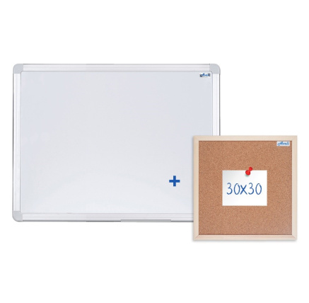 BAZAR - Magnetická tabule AVELI 60x45 cm, hliníkový rám+korková nástěnka 30x30 cm - POŠKOZENÝ OBAL