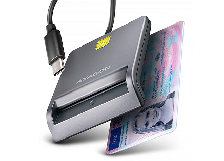 AXAGON CRE-SM3TC, USB-C FlatReader čtečka kontaktních karet Smart card (eObčanka), kabel 1.2m
