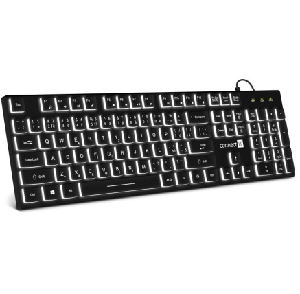 CONNECT IT kancelářská podsvícená klávesnice Chocolate WhiteStar, CZ + SK verze, černá