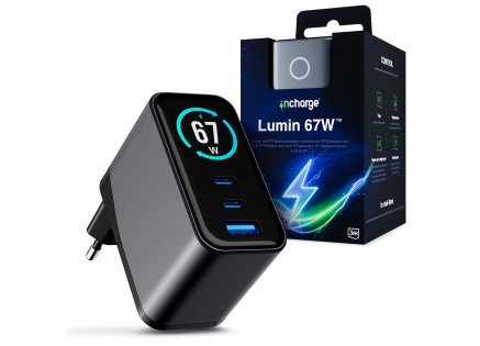 3mk napájecí adaptér InCharge Lumin PD 67W QC4+ PPS AFC FCP SCP 1A2C TFT Display Black/Grey