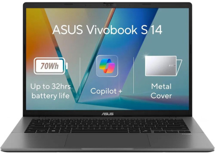 ASUS NTB Vivobook S14 (S3407QA-OLED063W), X1 26 100, 14" FHD, 32GB, 1TB SSD, Adreno, W11 Home, Matte Gray
