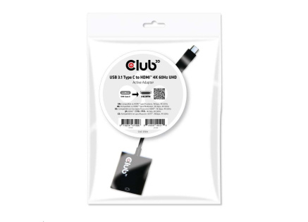 Club3D Adaptér aktivní USB 3.1 typ C na HDMI 2.0 UHD 4K60Hz HDR, 17cm Club3D Adaptér aktivní USB 3.1 typ C na HDMI 2.0 UHD 4K60Hz HDR, 17cm
