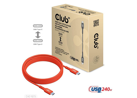Club3D kabel USB-C, Oboustranný USB-IF Certifikovaný data kabel, Data 480Mb,PD 240W(48V/5A) EPR M/M 2m