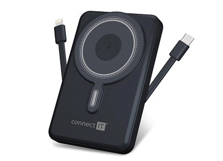 CONNECT IT Powerbanka TravelCharge, MagSafe, 10000mAh, USB-C, Lightning, Šedá