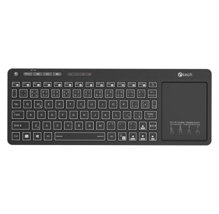 C-TECH Klávesnice WLTK-03, Bezdrátová, Touchpad, černá