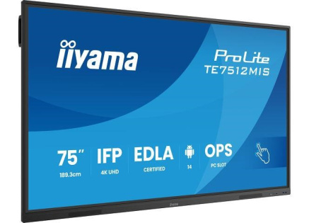 Iiyama ProLite TE7512MIS, 24/7, 190.5 cm (75''), PureTouch-IR, 4K, USB, USB-C, Ethernet, Wi-Fi, kit (USB), black