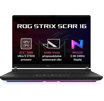 ASUS NTB ROG Strix SCAR 16 (G635LW-NEBULA025X), Ultra 9-275HX, 16" 2560 x 1600, 16GB, 2TB SSD, RTX 5080, W11 Pro, Black