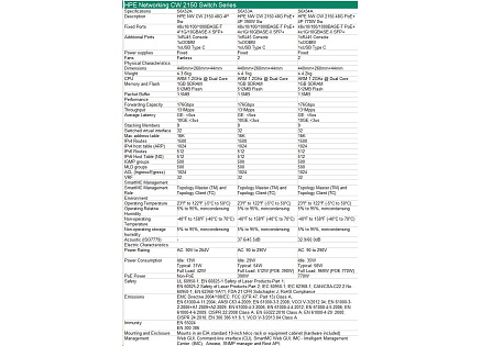 HPE Networking CW 2150 48p 10M/100M/1G PoE+ 4p SFP+ 1G/10G 770W Switch
