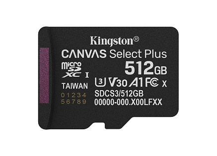 Kingston MicroSDXC karta 512GB Canvas Select Plus, U3, V30, A1 Kingston MicroSDXC karta 512GB Canvas Select Plus, U3, V30, A1