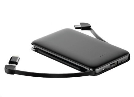 WG - Power Bank 5000 mAh, kabel Micro USB + Type-C + adaptér Lightning, černá