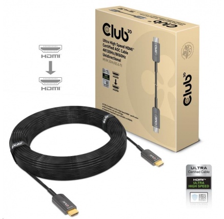 Club3D Kabel prodlužovací Ultra Rychlý HDMI™ Certifikovaný AOC kabel 8K60Hz (M/M), 4K120Hz, 20m, černá Club3D Kabel prodlužovací Ultra Rychlý HDMI™ Certifikovaný AOC kabel 8K60Hz (M/M), 4K120Hz, 20m, černá