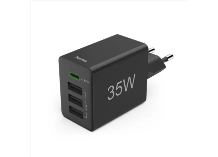 Hama rychlá USB nabíječka 1x USB-C + 3x USB-A, PD/QC, 35 W
