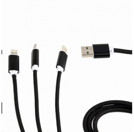 GEMBIRD Kabel USB A Male/Micro B + Type-C + Lightning, 1m, opletený, černý, blister