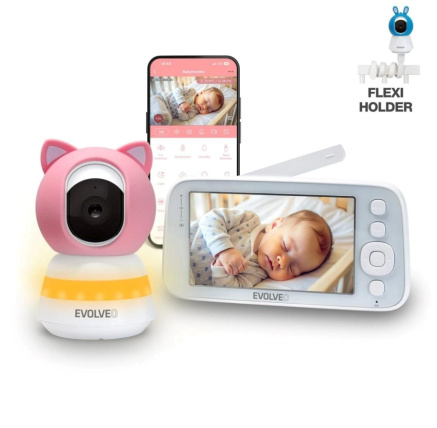 EVOLVEO Baby Monitor N5, Set videochůvičky s 360° dohledem, obousměrnou komunikací a ukolébavkami, růžová EVOLVEO Baby Monitor N5, Set videochůvičky s 360° dohledem, obousměrnou komunikací a ukolébavkami, růžová
