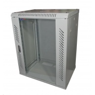LEXI-Net 19" nástěnný rozvaděč 15U, šířka 600mm, hloubka 450mm, nosnost 60 kg, skleněné dveře, rozložený, šedý