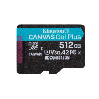 Kingston MicroSDXC karta 512GB Canvas Go! Plus, R:200/W:160MB/s, Class 10, UHS-I, U3, V30, A2 + Adaptér