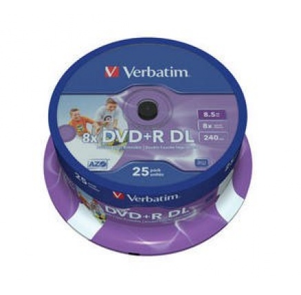 VERBATIM DVD+R(25-pack)/Spindle Double Layer 8X 8.5GB Inkjet Printable