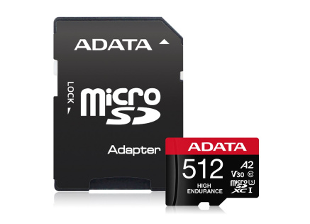 ADATA MicroSDXC karta 512GB High Endurance UHS-I C10 V30 A2 (R:100/W:85 MB/s) + SD adaptér