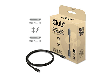 Club3D Kabel Thunderbolt 5, 80/120Gbps, Certifikovaný kabel, 1x 4K540Hz, 2x8K240Hz, PD 240W, 1m