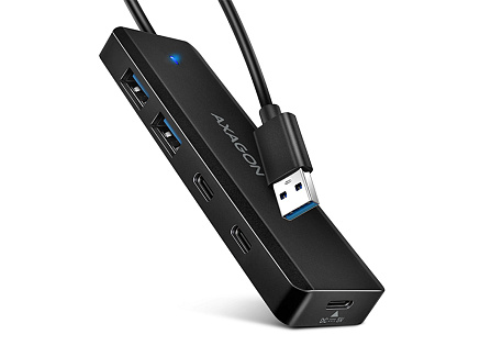 AXAGON HUE-C2A, 4× USB 5Gbps TRAVEL hub, 2× USB-A + 2× USB-C, USB-C napájení, kabel USB-A 19cm
