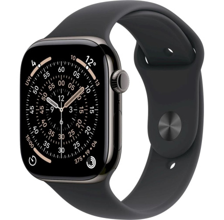Apple Watch Series 11 GPS + Cellular 46mm Slate Titanium Case with Black Sport Band - M/L