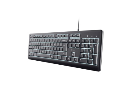 TRUST klávesnice Primo, Membránová, USB-C, Podsvícená, černá CZ/SK