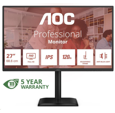 AOC MT 27" 27E4U - 1920x1080,IPS,120Hz,1xVGA,1xHDMI,1xDP,USBhub,Repro,Pivot AOC MT 27" 27E4U - 1920x1080,IPS,120Hz,1xVGA,1xHDMI,1xDP,USBhub,Repro,Pivot