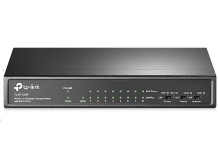 TP-Link CCTV switch TL-SF1009P (8x100Mb/s, 1x100Mb/s uplink, 8xPoE+, 65W, fanless)
