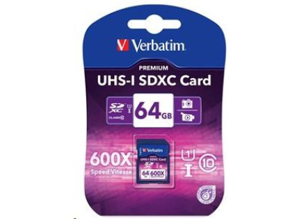 VERBATIM SDXC karta 64GB PREMIUM, UHS-1, Class 10 (R:90/W:25 MB/s)