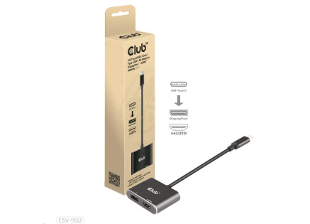 Club3D hub MST (Multi Stream Transport) USB3.2 Gen2 Type-C(DP Alt-Mode) na DisplayPort + HDMI 4K60Hz (M/F)