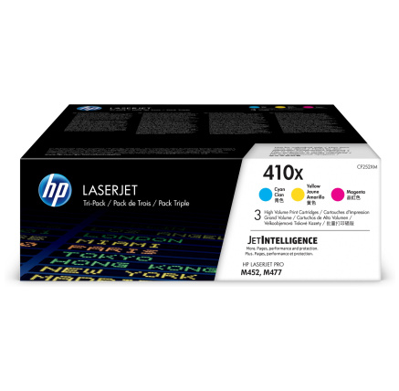 HP 410X 3-pack High Yield Cyan/Magenta/Yellow Original LaserJet Toner Cartridges (CF252XM) (5,000 / 5,000 / 5,000 pages) HP 410X 3-pack High Yield Cyan/Magenta/Yellow Original LaserJet Toner Cartridges (CF252XM) (5,000 / 5,000 / 5,000 pages)