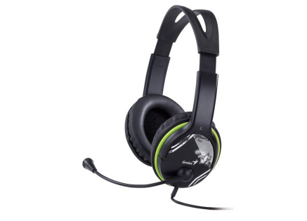 GENIUS sluchátka s mikrofonem HS-400A, černozelená, + redukce na Single Jack