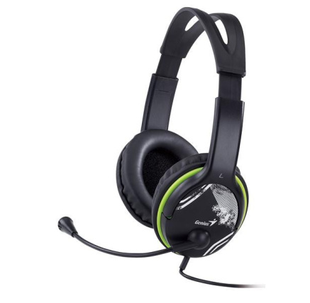 GENIUS sluchátka s mikrofonem HS-400A, černozelená, + redukce na Single Jack