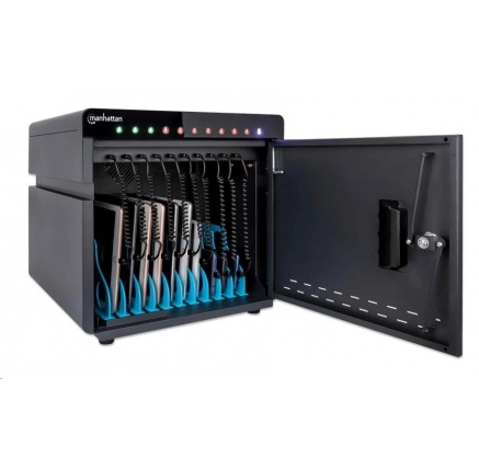 MANHATTAN stolní nabíjecí skříň - 10 portů, 180 W, přepěťová ochrana, tichá ventilace, kovové pouzdro, černá MANHATTAN stolní nabíjecí skříň - 10 portů, 180 W, přepěťová ochrana, tichá ventilace, kovové pouzdro, černá