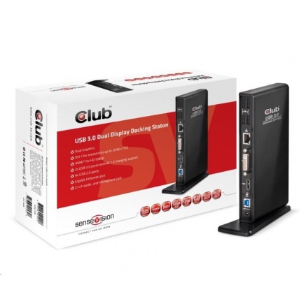 Club3D Dokovací stanice USB-A 12v1,1xDP, 6xUSB, 1xRJ45,1x 3.5mm, černá