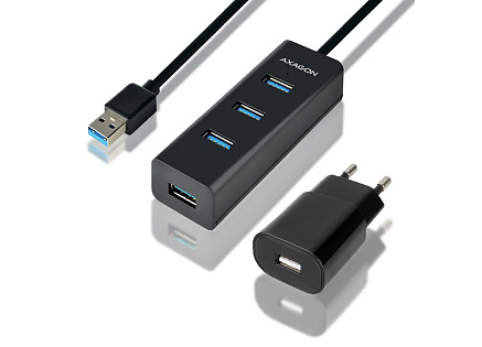 AXAGON HUE-S2BP, 4x USB 3.0 CHARGING hub, vč. AC adaptéru, kabel USB-A 1.2m