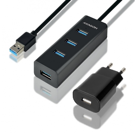 AXAGON HUE-S2BP, 4x USB 3.0 CHARGING hub, vč. AC adaptéru, kabel USB-A 1.2m