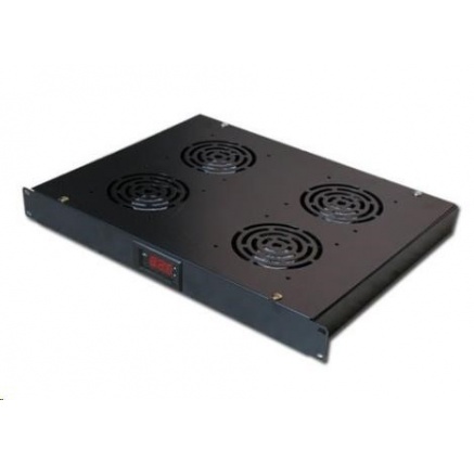 19" ventilační jednotka XtendLan, 4 ventilátory, LCD display, termostat, hloubka 350mm, černá