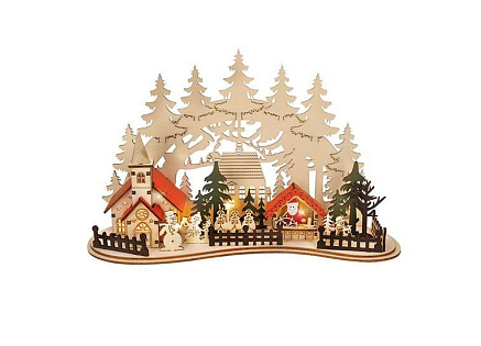 Solight LED vánoční městečko s kostelem, 30x19cm, 2x AAA