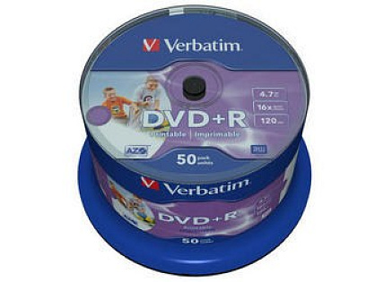 VERBATIM DVD+R(50-Pack)Spindle/Printable/16x/4.7GB/DLP