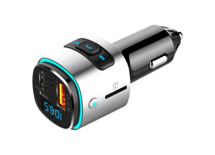 WG - Nabíječka do auta, Transmitter FM, QC 3.0, stříbrná