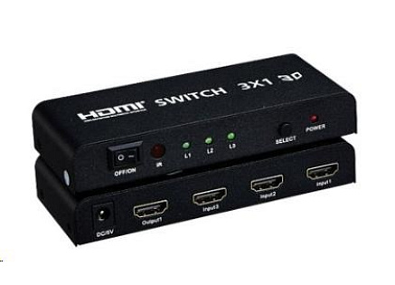 PREMIUMCORD HDMI switch 3:1 kovový s dálkovým ovládáním