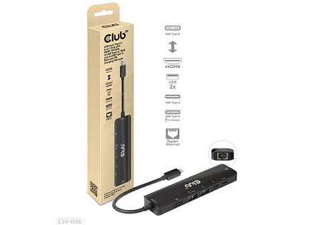 Club3D hub USB-C, 6-in-1 Hub s HDMI 8K30Hz, 2xUSB Type-A, RJ45 a 2xUSB Type-C, Data a PD nabíjení 100W Club3D hub USB-C, 6-in-1 Hub s HDMI 8K30Hz, 2xUSB Type-A, RJ45 a 2xUSB Type-C, Data a PD nabíjení 100W