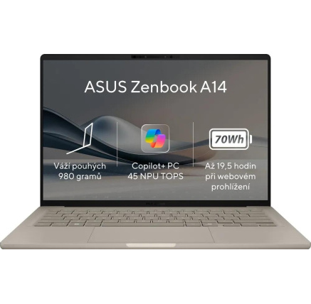ASUS NTB Zenbook A14 (UX3407RA-OLED024X), X1E-78-100, 14" 1920 x 1200, 32GB, 1TB SSD, Adreno, W11 Pro, Beige ASUS NTB Zenbook A14 (UX3407RA-OLED024X), X1E-78-100, 14" 1920 x 1200, 32GB, 1TB SSD, Adreno, W11 Pro, Beige