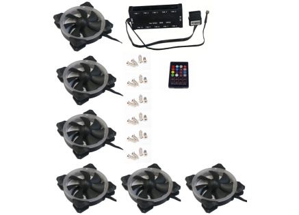 EUROCASE ventilátor RGB 120mm (Turbine blade, FullControl Led), set 6ks + controller