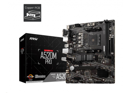 MSI MB Sc AM4 A520M PRO, AMD A520, VGA, 2xDDR4, mATX