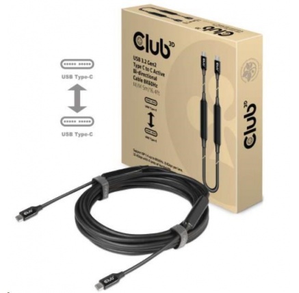 Club3D Kabel USB 3.2 Gen2 Type-C to C Active Bi-directional (M/M) 8K60Hz, 5m Club3D Kabel USB 3.2 Gen2 Type-C to C Active Bi-directional (M/M) 8K60Hz, 5m