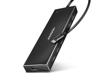 AXAGON HUE-F7C, 7x USB 3.2 Gen 1 ALU FLAT CHARGING hub, micro USB napájecí konektor, kabel USB-C 30cm AXAGON HUE-F7C, 7x USB 3.2 Gen 1 ALU FLAT CHARGING hub, micro USB napájecí konektor, kabel USB-C 30cm